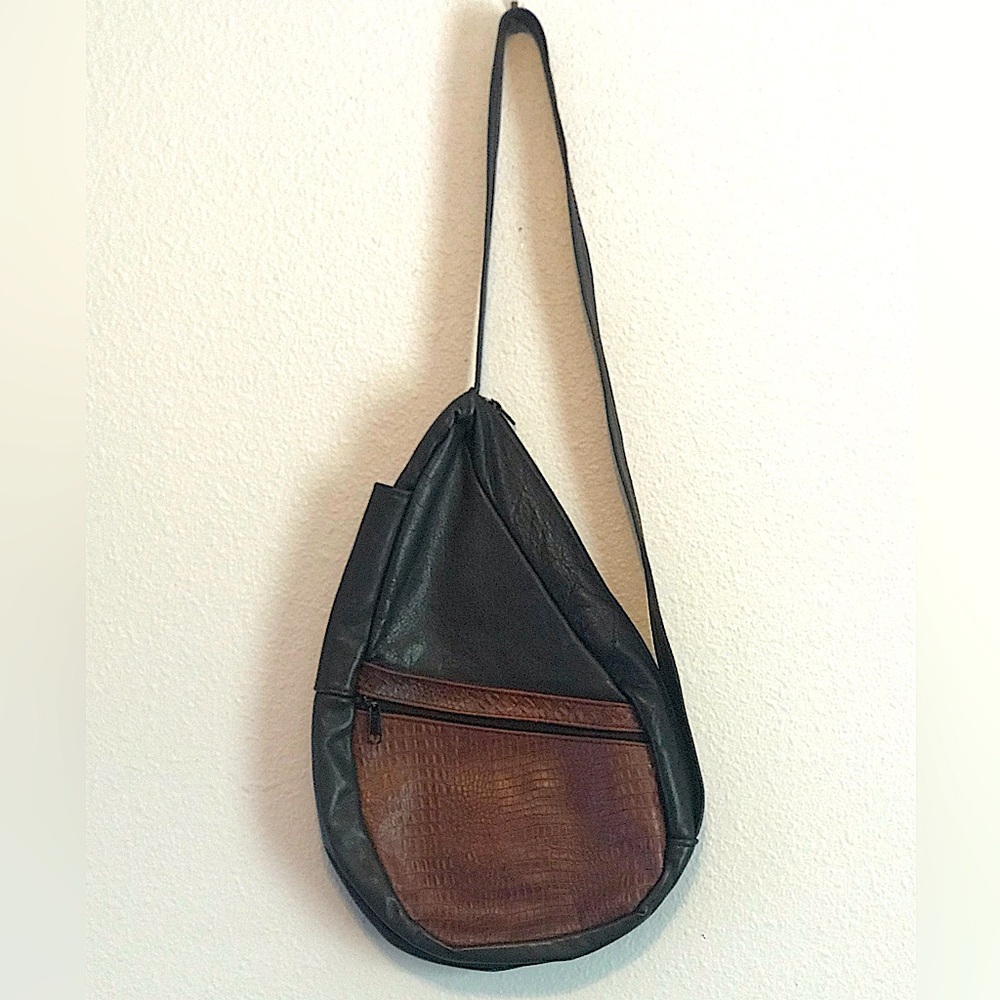Black and Brown Leather Crossbody Sling Bag
